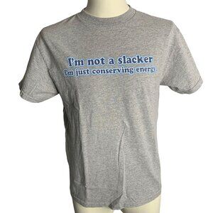 Vintage 90s ODM Funny Crewneck T Shirt M Grey Short Sleeves Not A Slacker